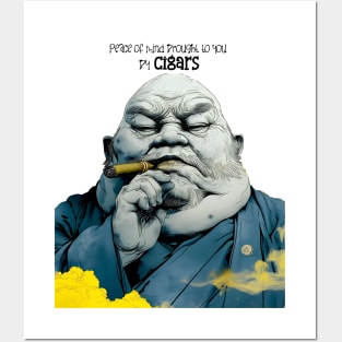 Puff Sumo: Peace of Mind Brought to you by Cigars on a light (Knocked out) background Posters and Art